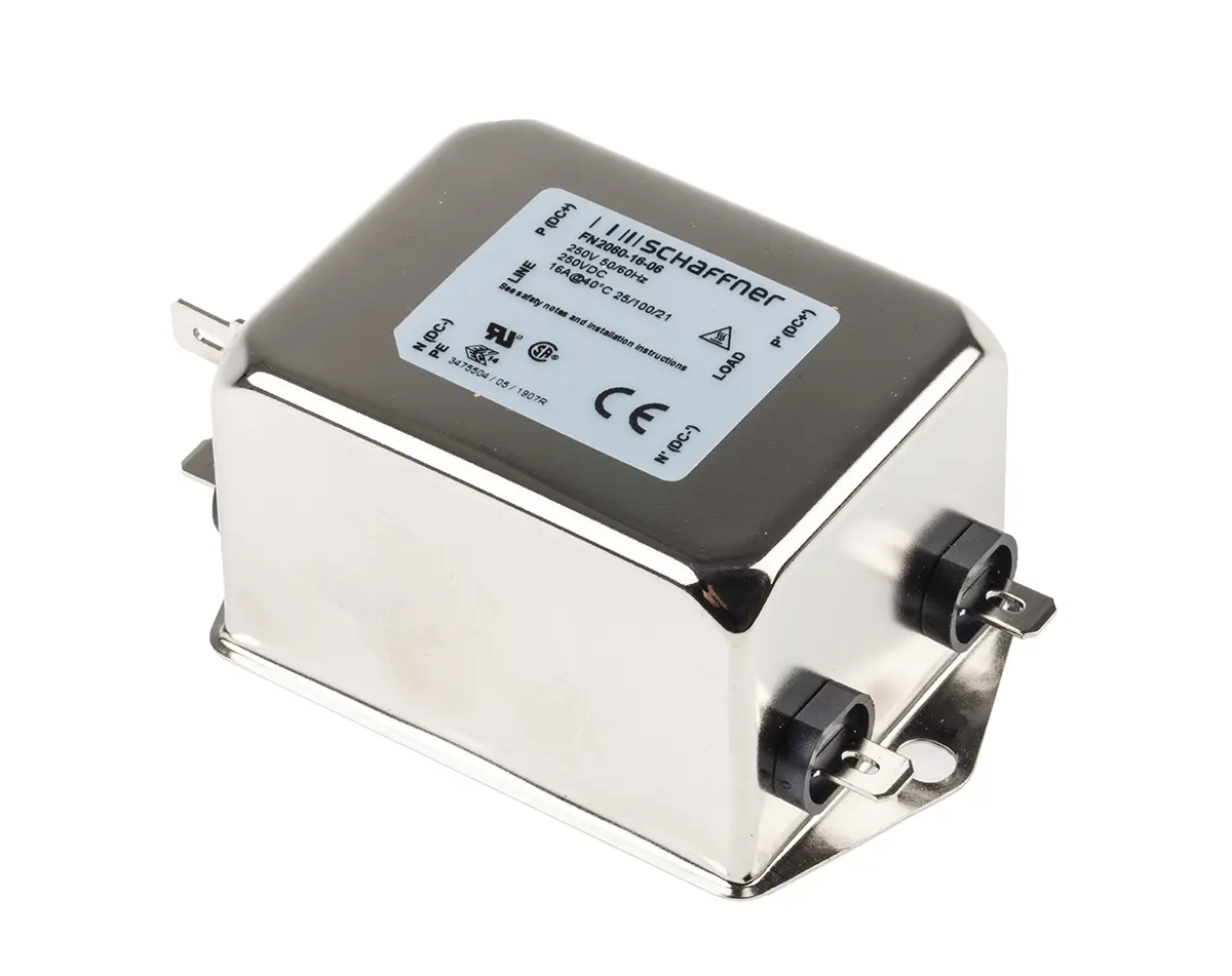 Schaffner FN2060 EMV-Filter, 250V ac, 16 A, Fahrgestell, Faston, 1-phasig 0.734 mA / 0 to 400 Hz 2 Zustände