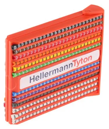 Produktfoto 1 von HellermannTyton Helagrip Kabelmarkierer Set Aufschiebbar, Beschriftung: +, 0 bis 9, Erde, L, N, R, S, T, Schwarz