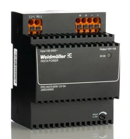 Produktfoto 1 von Weidmüller PRO INSTA DIN-Schienen Netzteil DIN-Hutschiene 370 V dc, 264V ac Wechselstrom/Gleichstrom / 5 A 12V dc DC 60