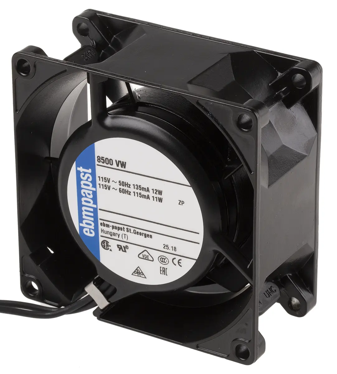 Produktfoto 1 von ebm-papst 8000 V AC-Axiallüfter, Gleitlager, 115 V ac / 12W, 80 x 80 x 38mm, 2700U/min, 50m³/h