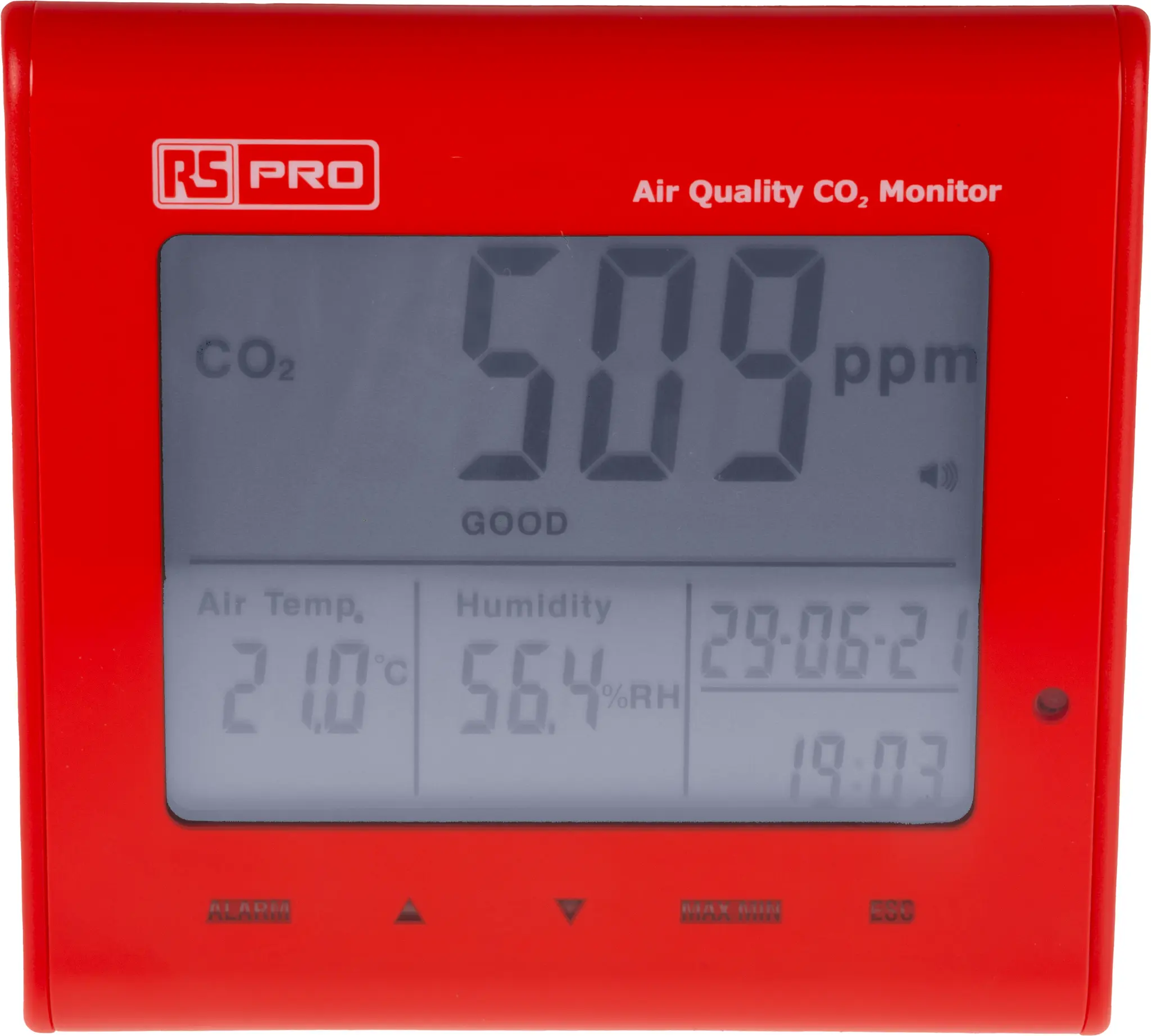 Produktfoto 1 von RS PRO DT-802D Datenloggerfunktion LCD Luftqualitätsüberwachung 50 °C, CO2 bis 9999 ppm, bis 50 °C, Batterie,