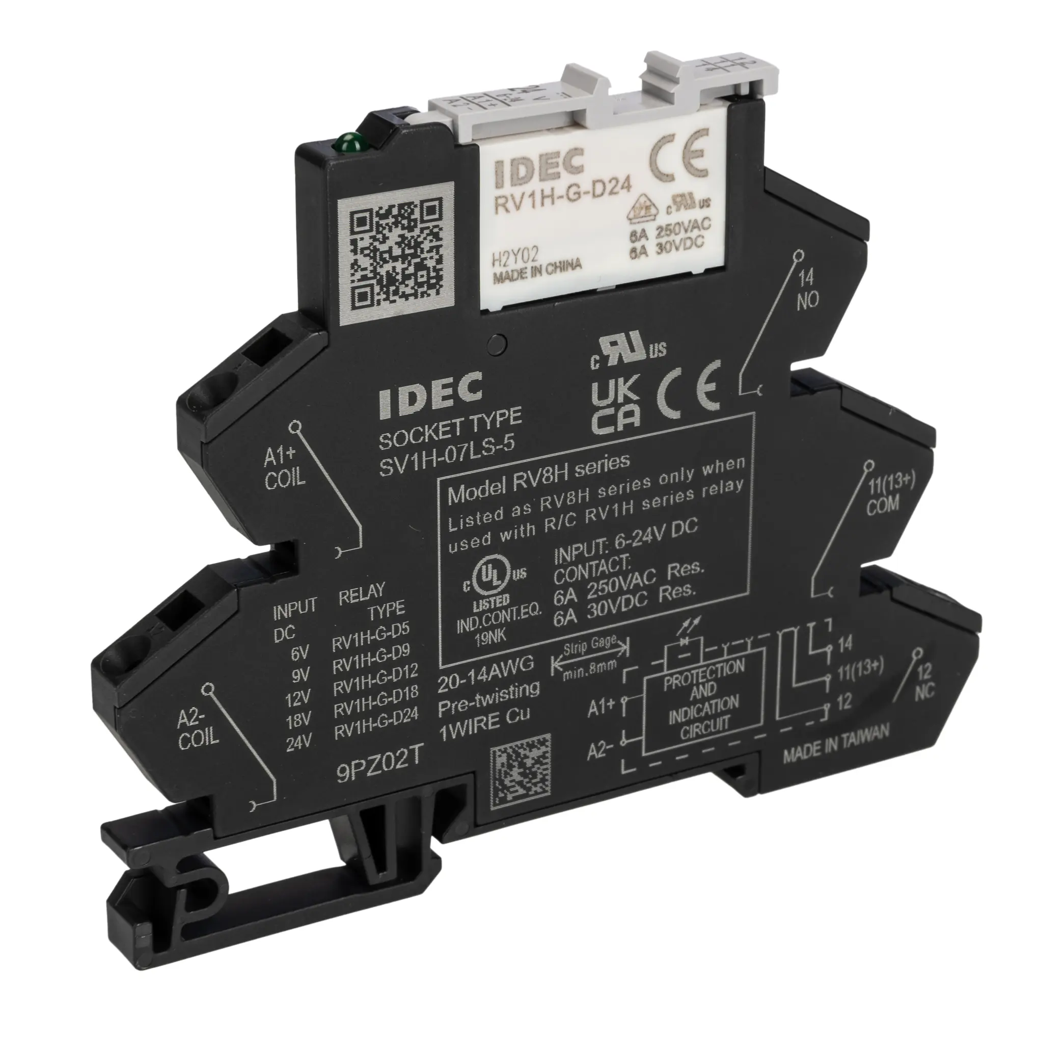 Produktfoto 1 von Idec RV8 Interface Relais 24V dc, 1-poliger Wechsler DIN-Schienen