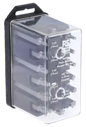 Produktfoto 1 von RS PRO Innensechsrund Innensechsrund Treiberbit, S2 Stahl 1/2 in T20, T25, T30, T40, T45, T50, T55, Länge 75 mm,