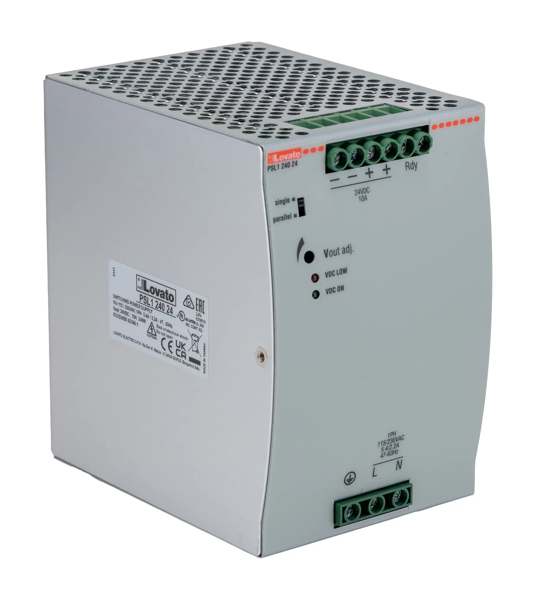 Produktfoto 1 von Lovato PSL DIN-Schienen Netzteil Getaktet 24V dc / 10A 240W 230V ac