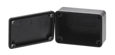 Produktfoto 1 von CAMDENBOSS ABS Vergussmassenbox Deckel, Schwarz, 34 mm 16 mm, 24 mm, Wandstärke 1.8 mm, IP30, IP40, -10 °C min., 60 °C