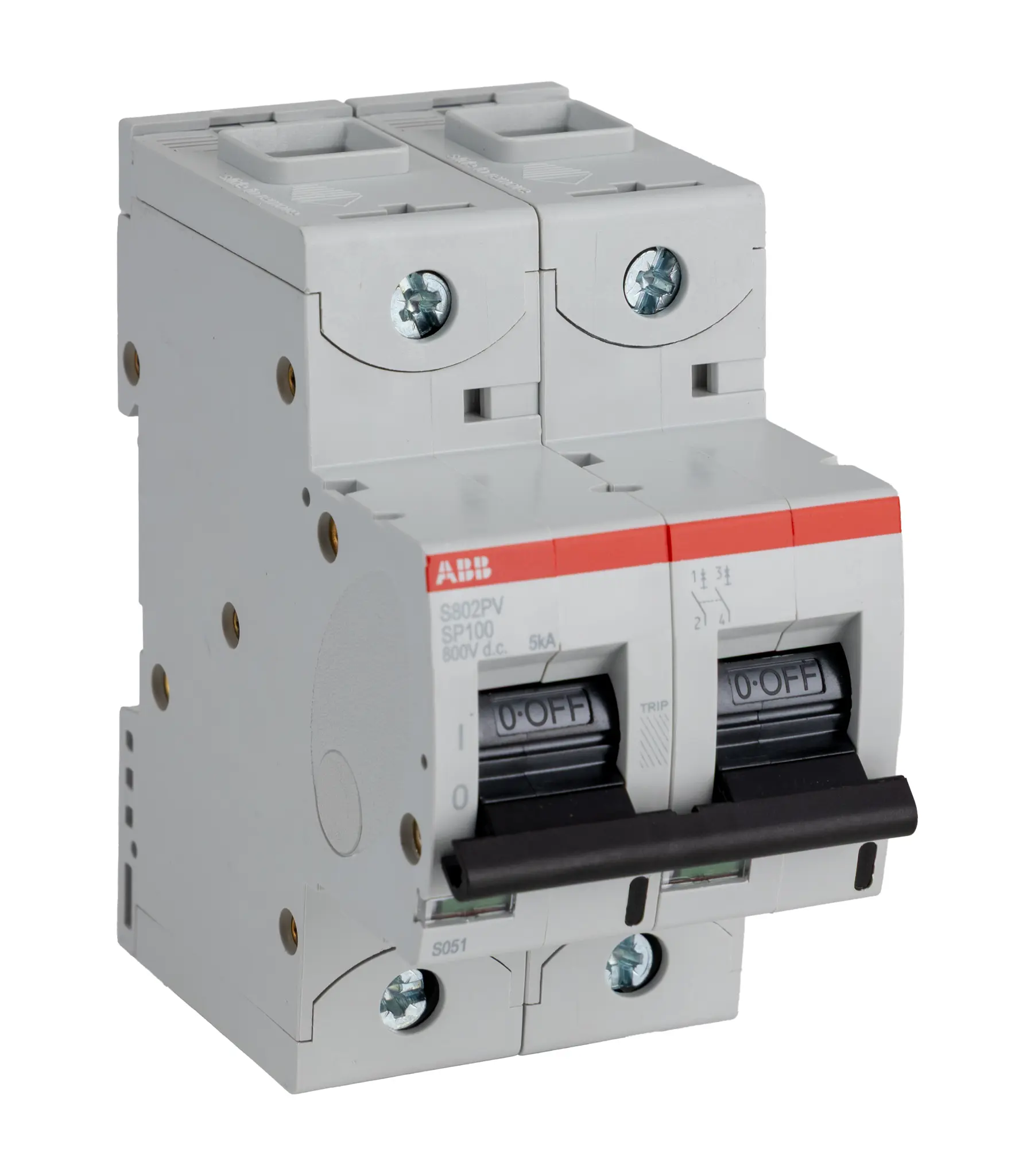 Produktfoto 1 von ABB S800PV Miniaturüberlastschalter Typ B, Pol 2-polig 100 A, Abschaltvermögen 5 kA S800PV 800 V dc