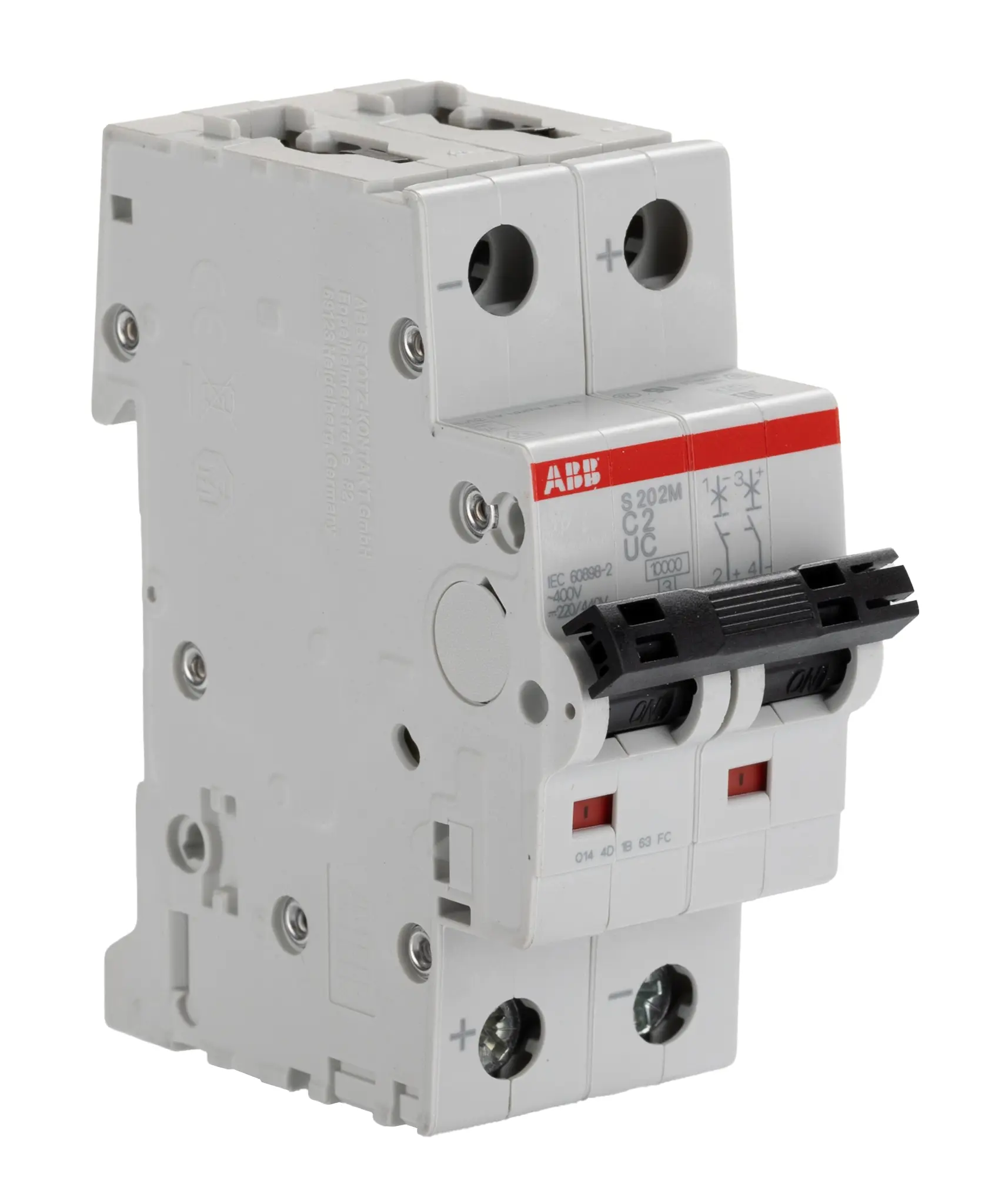 Produktfoto 1 von ABB S200 M UC Miniaturüberlastschalter Typ C, Pol 2-polig 2 A 440 V ac, Abschaltvermögen 10 kA System Pro M Compact 500
