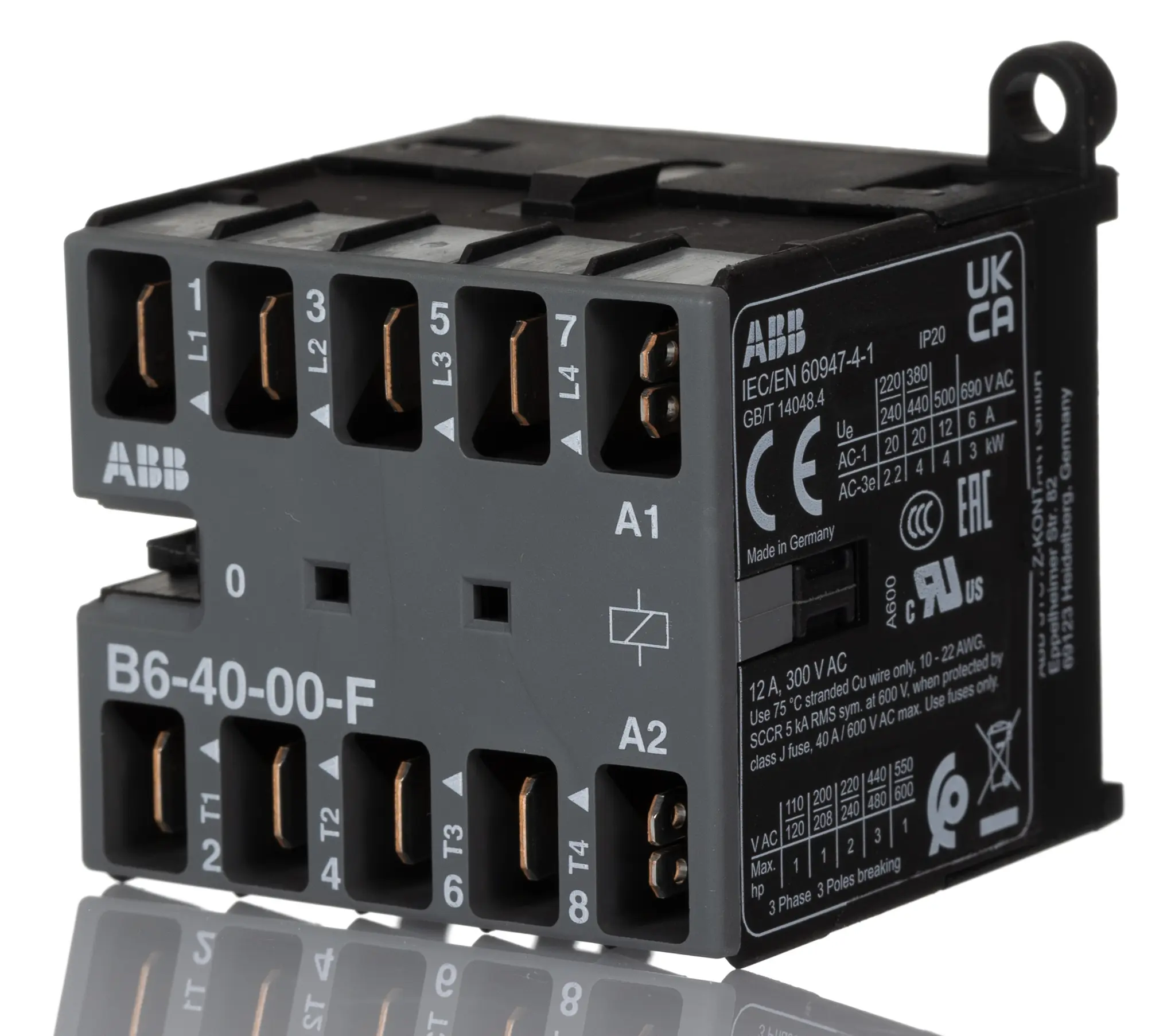 Produktfoto 1 von ABB B6 Schütz 220/240 V-Spule, 4-polig / 20 A 240 V ac 4 kW 3 Schließer