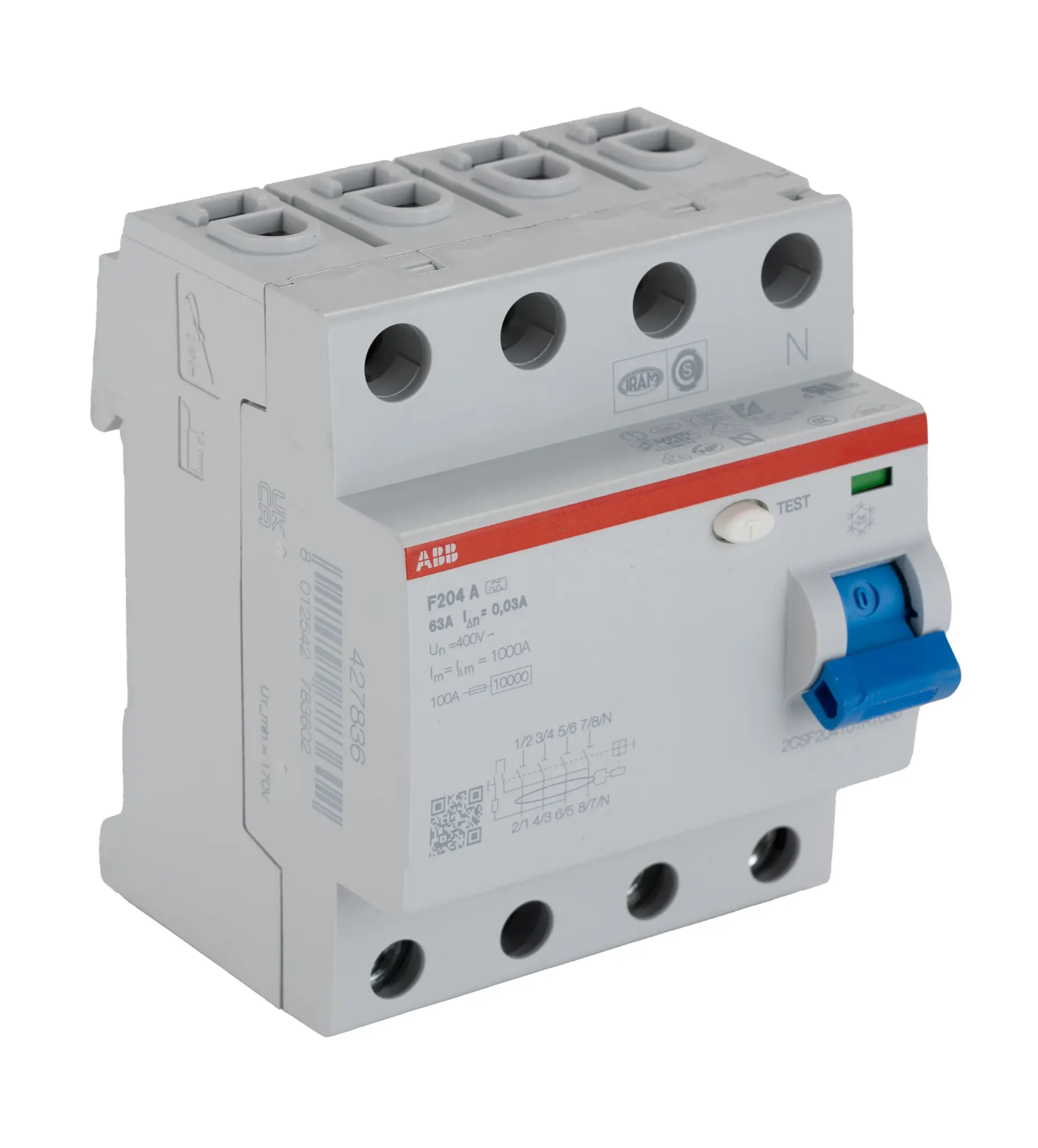 Produktfoto 1 von ABB F200 RCCB, 4-polig, 63A, 30mA Typ A CE 230V ac