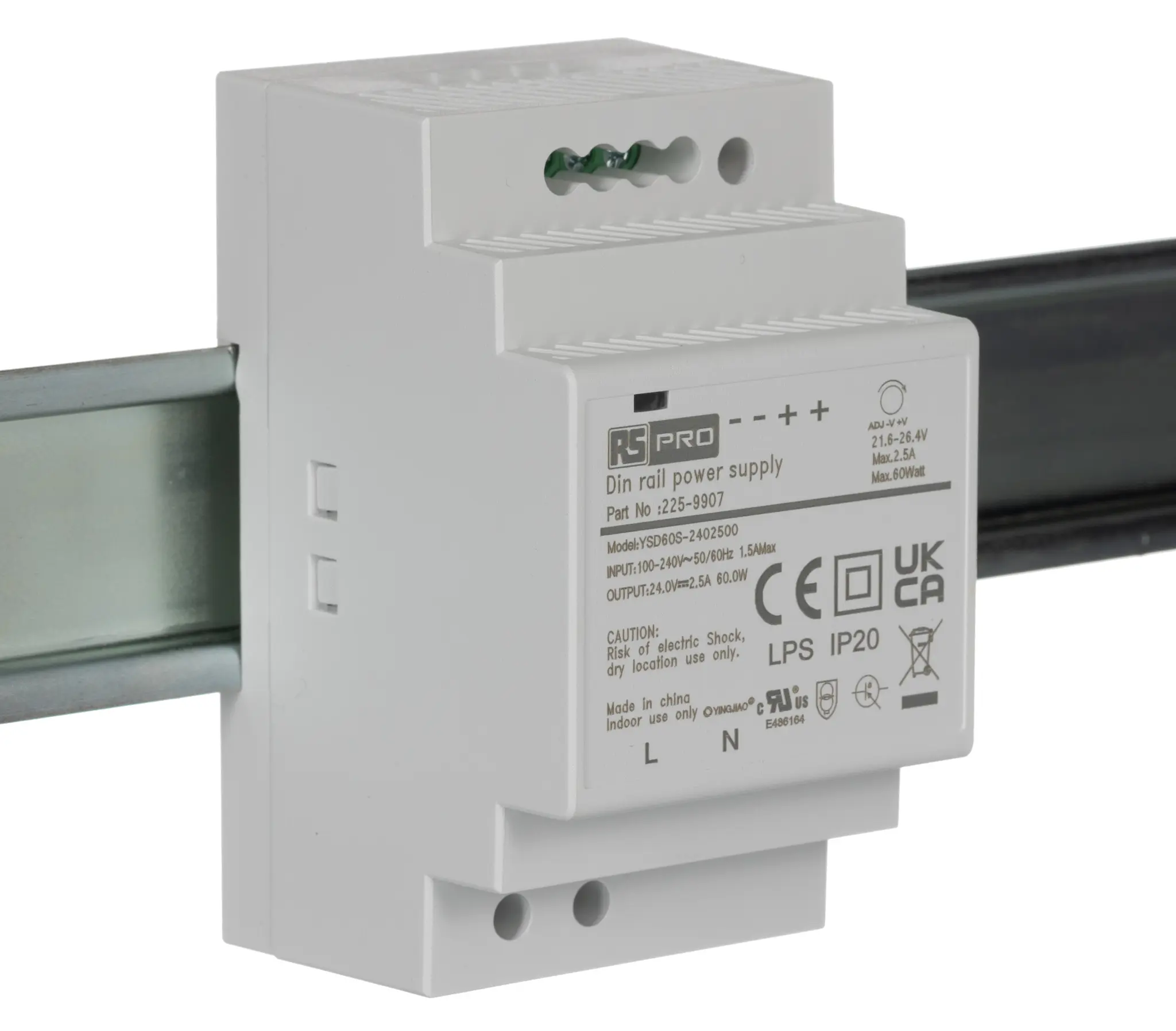 Produktfoto 1 von RS PRO DIN-Schienen Netzteil Schaltnetzteile 24V dc / 2.5A 60W 90 → 264V ac