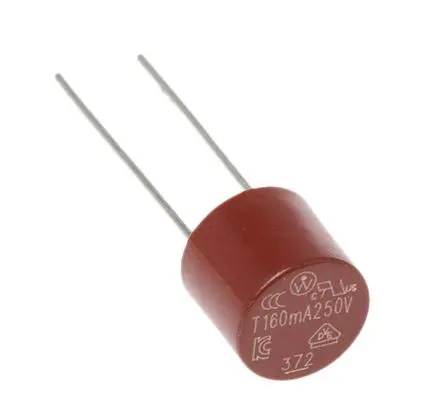 Produktfoto 1 von Wickmann Nicht zurücksetzbare Sicherung 160mA Radial 250V ac Nylon T 18.8 mm 18.8 mm 5.08mm 8 mm