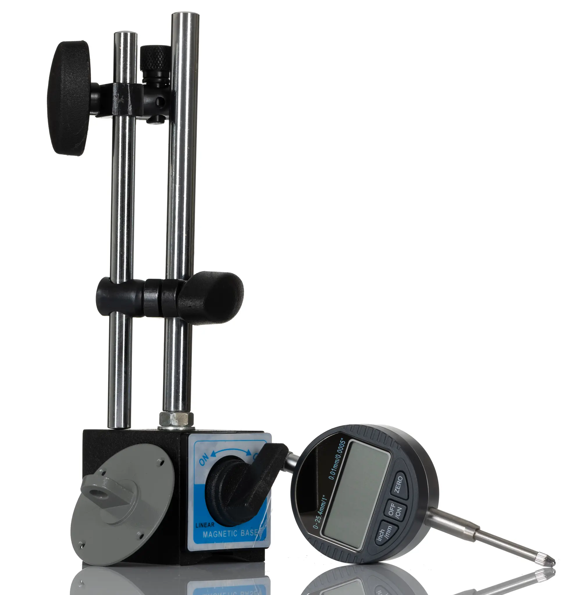Produktfoto 1 von RS PRO Messwerkzeug-Satz, Metrisch 1 x Magnetsockel-MB-1, 1 x Stößel-Digitalanzeige, 25 mm / 1 Zoll Weg, ±0.02 mm
