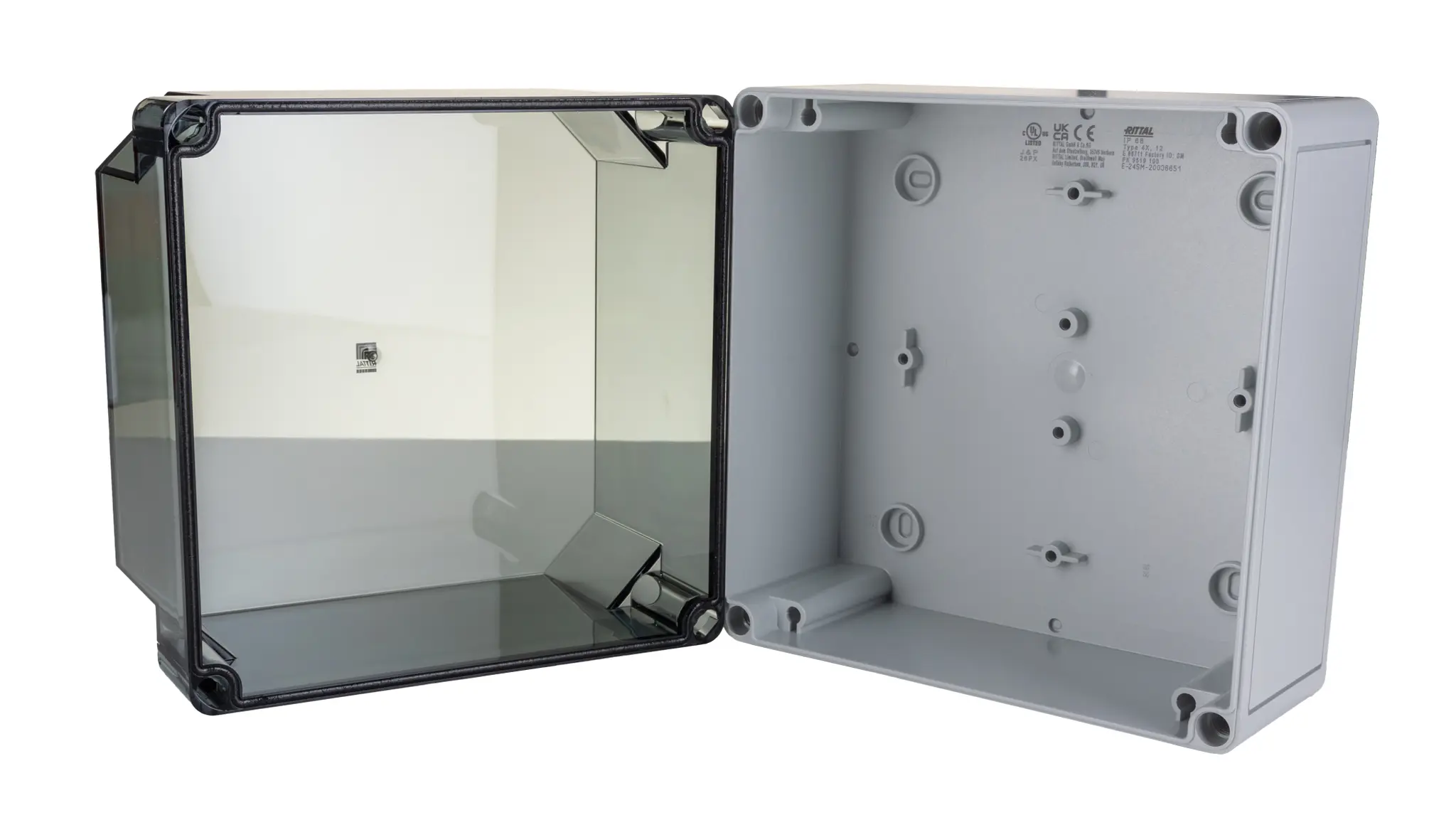 Produktfoto 1 von Rittal PK Polycarbonat Wandanschlusskasten RAL 7035 IP66 Transparente Tür, HxBxT 180 mm, 182 mm x 165 mm