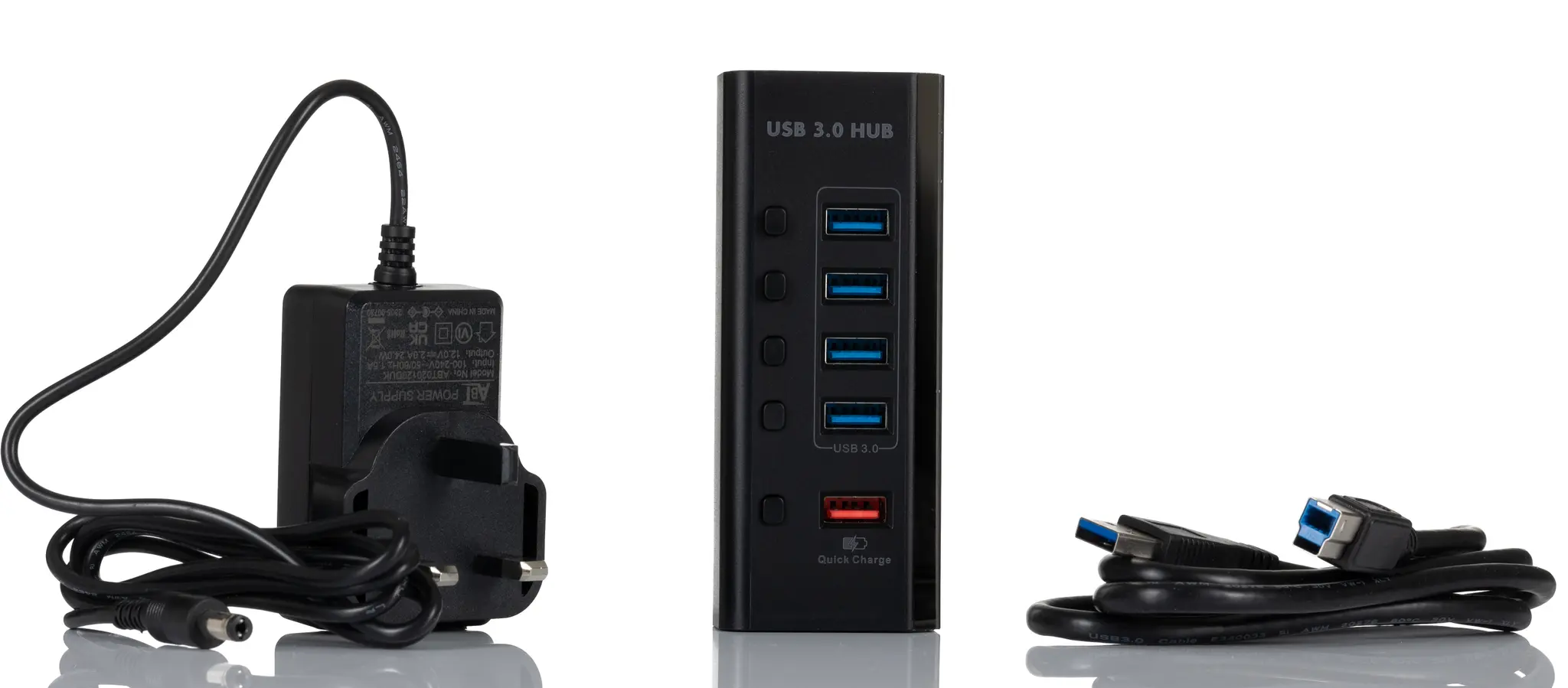 Produktfoto 1 von RS PRO, USB 3.0 USB-Hub, 5 USB Ports, USB A, Netzstecker, 115 x 47 x 25mm