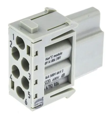Produktfoto 1 von HARTING HAN Modular Modul für robusten Stromversorgungsstecker Buchse, 6-polig 16A, Kabel, Steckverbindermodul