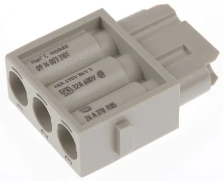 Produktfoto 1 von HARTING HAN Modular Modul für robusten Stromversorgungsstecker Buchse, 3-polig 40A, Kabel, Steckverbindermodul