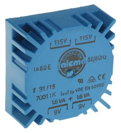 Produktfoto 1 von Nuvotem Talema Ringkerntransformator, Primär 230 V ac / Sekundär 2 x 9 V ac 2 Ausg. 3.2 VA, 178mA 110 g 60 Hz 50 Hz
