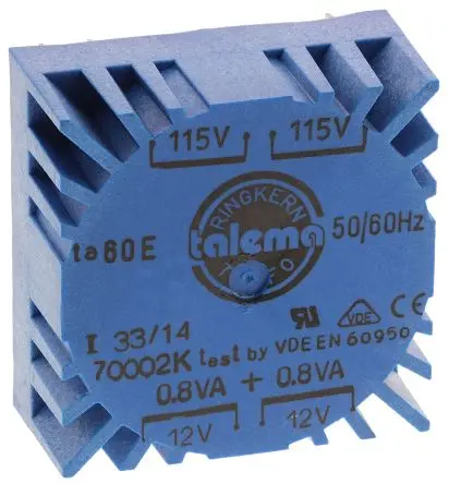 Produktfoto 1 von Nuvotem Talema Ringkerntransformator, Primär 230 V ac / Sekundär 2 x 12 V ac 2 Ausg. 1.6 VA, 67mA 82 g 60 Hz 50 Hz