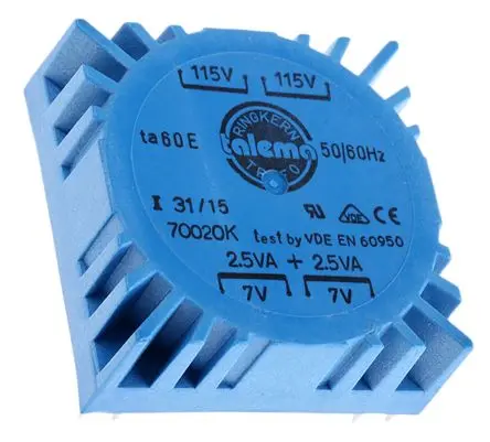 Produktfoto 1 von Nuvotem Talema Ringkerntransformator, Primär 230 V ac, 115 V / Sekundär 2 x 7 V ac 2 Ausg. 5 VA, 357mA 144 g 60 Hz 50