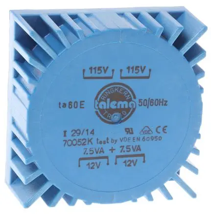 Produktfoto 1 von Nuvotem Talema Ringkerntransformator, Primär 230 V ac / Sekundär 2 x 12 V ac 2 Ausg. 15 VA, 625mA 304 g 60 Hz 50 Hz