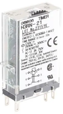 Produktfoto 1 von Omron H3RN Zeitrelais 12 V dc 12V ac, 0.1 min to 10 h, 2 Kont. Multifunktion, DPST