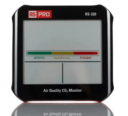 Produktfoto 1 von RS PRO RS-326 LCD Luftqualitätsmessgerät 50 °C, CO2 bis 5000 ppm, bis 50 °C, Netz-betrieben / 100 %RH