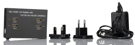 Produktfoto 1 von HDMI-Hochgeschwindigkeit RS PRO HDMI-Splitter HDMI 4-Port Splitter, 4000 x 2000 pixel 1 Videoeingänge 4 Videoausgänge