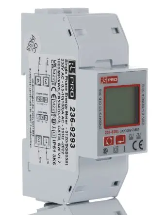 Produktfoto 1 von RS PRO AP25 Energiemessgerät LCD-Hintergrundbeleuchtung Energiemessgerät, 7-stellig / 1-phasig 2 Ausg. 2 Eing.