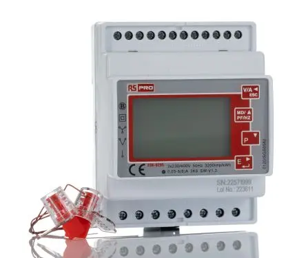 Produktfoto 1 von RS PRO AP25 Energiemessgerät LCD-Hintergrundbeleuchtung Energiemessgerät, 8-stellig / 3-phasig 2 Ausg. 2 Eing.