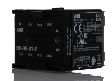 Produktfoto 1 von ABB B6 Schütz 240V-Spule, 3-polig / 20 A 127V 4 kW 3 Schließer Steuergerät 1-Hilfskontakte