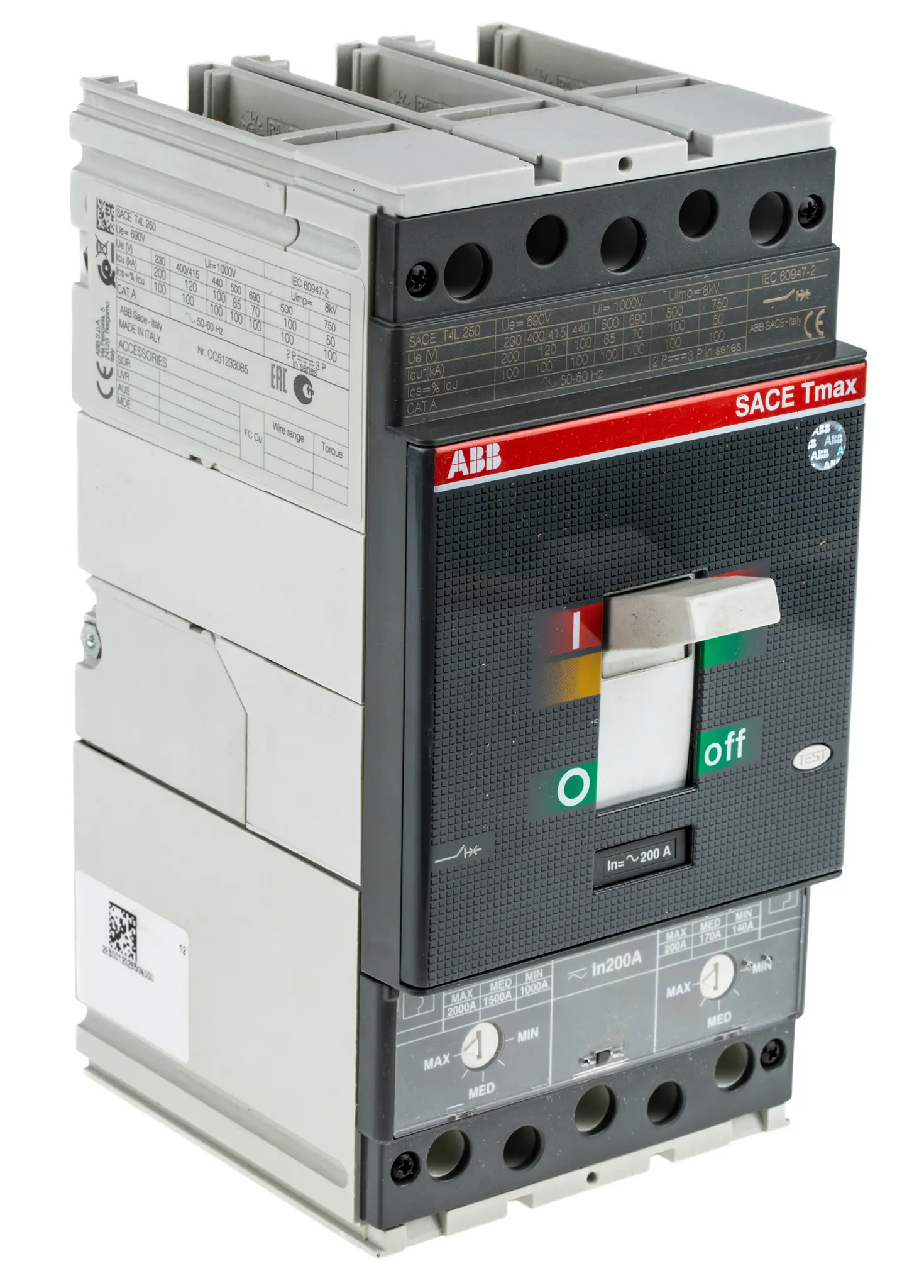 ABB Tmax Tmax, Kompaktschutzschalter 3-polig, 200 A Feststehend / Abschaltvermögen 200 kA 690 V ac 750 V dc
