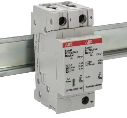 Produktfoto 1 von ABB, Industrie-Überspannungsableiter, 2-phasig, 1.4 kV 100 kA DIN-Hutschiene SPD OVR Class II 2CTB