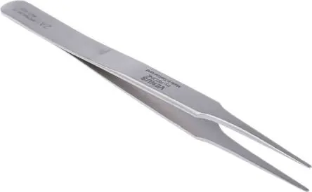 Produktfoto 1 von RS PRO Edelstahl Pinzette, 120mm, Spitze Abgerundet, Flach Antimagnetisch 1-teilig