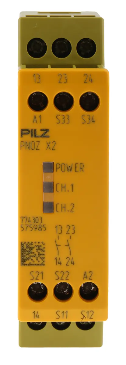 Produktfoto 1 von Pilz PNOZ X2 Sicherheitsrelais, 24V ac/dc, 2-Kanal, 2 Sicherheitskontakte Not-Aus, 4 ISO 13849-1, Manuell 3 SIL IEC