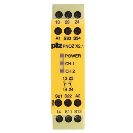 Produktfoto 1 von Pilz PNOZ X2.1 Sicherheitsrelais 24V ac/dc, 2 Sicherheitskontakte, 1 Hilfsschalter, Automatisch und manuell RoHS SIL IEC