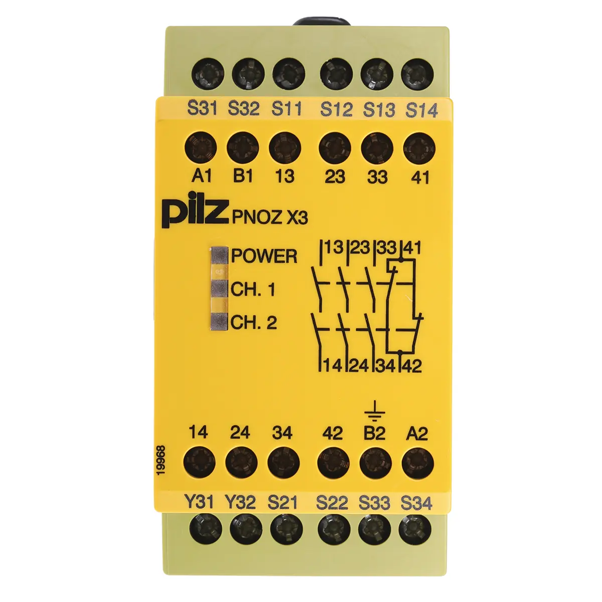 Produktfoto 1 von Pilz PNOZ X3 Sicherheitsrelais, 24 V dc, 110V ac, 2-Kanal, 3 Sicherheitskontakte Not-Aus, 1 Hilfsschalter, 4 ISO
