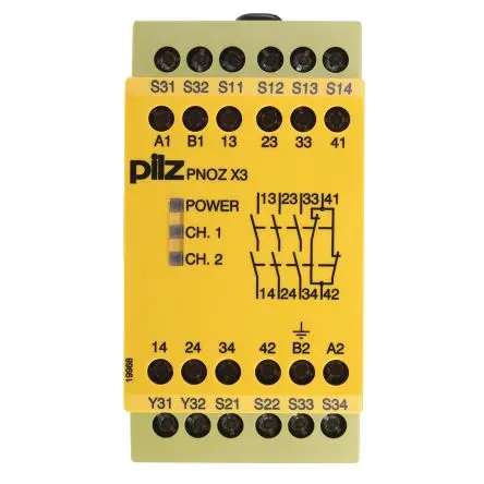 Produktfoto 1 von Pilz PNOZ X3 Sicherheitsrelais 110V ac/dc, 24 V ac/dc, 3 Sicherheitskontakte, 1 Hilfsschalter EN 61000-6-2, EN ISO