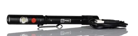 Produktfoto 1 von RS PRO Wiederaufladbar Stift-Taschenlampe LED Schwarz, 375 lm / RSPRO-P47R, 164 mm