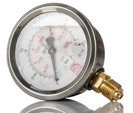 Produktfoto 1 von RS PRO Typ G Manometer 63 mm 0 bar → 250 bar ±1.6 % Edelstahl Gehäuse G 1/4