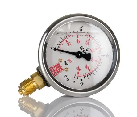 Produktfoto 1 von RS PRO Manometer 63 mm 0 bar → 16 bar ±1.6 % Edelstahl Gehäuse G 1/4