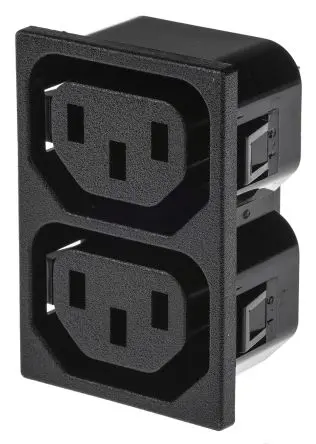 Produktfoto 1 von Bulgin PX0 IEC-Steckverbinder 2 x C13 250V, Gerade Stecker, Einrastmontage 10A, 2-poliger Stecker Japan