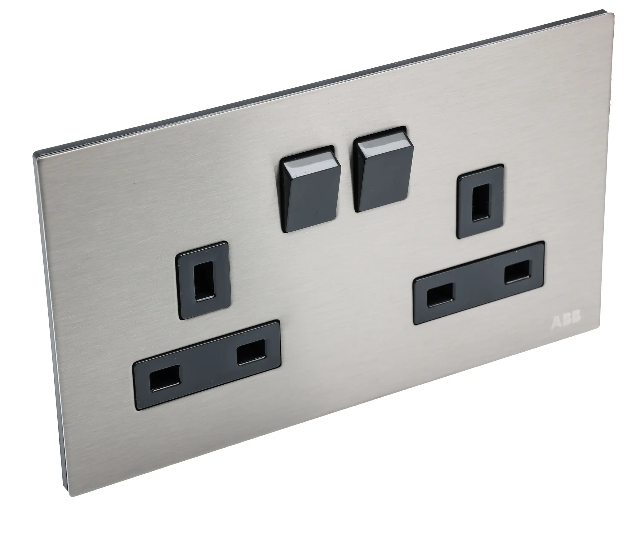 Produktfoto 1 von ABB AMPLIMITE 0.50 Steckdose Geschaltet BS1363 2-fach Metall Grau / 13 A