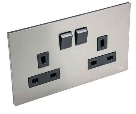 Produktfoto 1 von ABB AMPLIMITE 0.50 Steckdose Geschaltet BS1363 2-fach Metall Grau / 13A