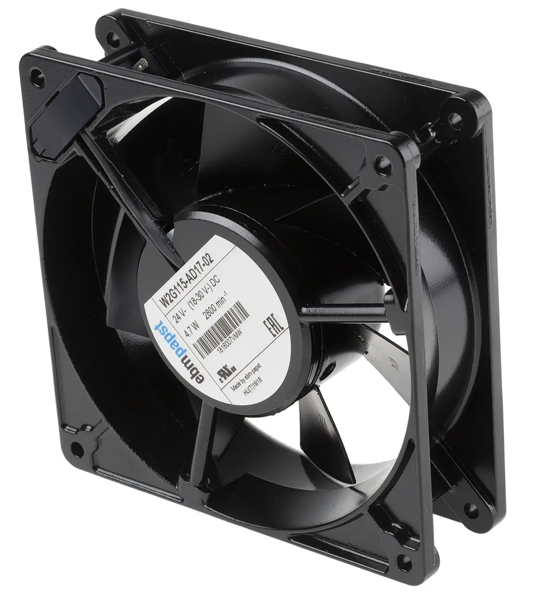 Produktfoto 1 von ebm-papst W2G115 DC-Axiallüfter, Kugellager, 24 V dc / 4.7W, 127 x 127 x 38mm, 2800U/min, 245m³/h