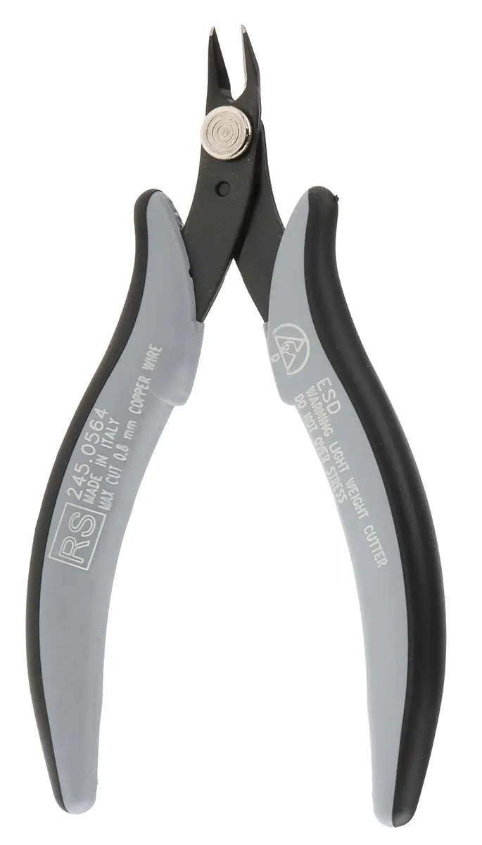 Produktfoto 1 von RS PRO ESD-Sicherheit Glatt Seitenschneider Schließer (NO) 132 mm / Backen 8mm, Schneidleistung 0.8 mm