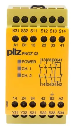Produktfoto 1 von Pilz PNOZ X3 Sicherheitsrelais 24V ac/dc, 3 Sicherheitskontakte, 1 Hilfsschalter EN 60068-2-6, EN 60947-5-1, EN ISO