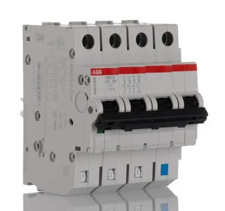Produktfoto 1 von ABB S403M-K2NP Miniaturüberlastschalter Typ K, Pol 4-polig 2A 415V ac, Abschaltvermögen 10 kA SMISSLINE TP 12 V dc