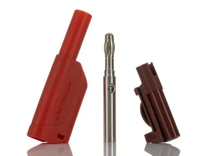Produktfoto 1 von Schutzinger 4 mm Stecker Rot Bananenstecker, Kontakt Nickel, 1kV 32A Lot
