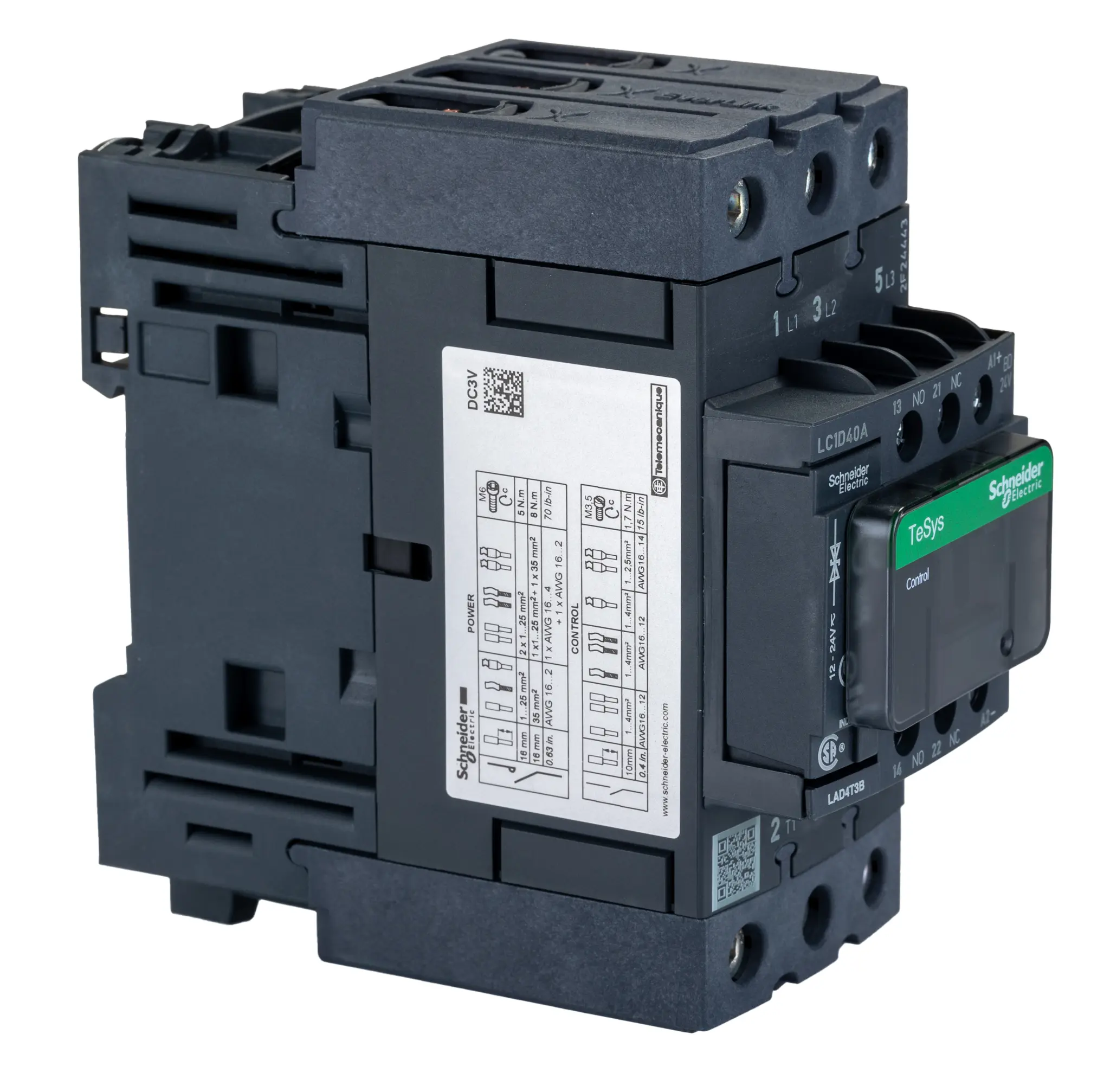 Produktfoto 1 von Schneider Electric LC1D Schütz 24 V dc-Spule, 3-polig / 40 A 24 V dc 22 kW 3 Schließer 2-Hilfskontakte