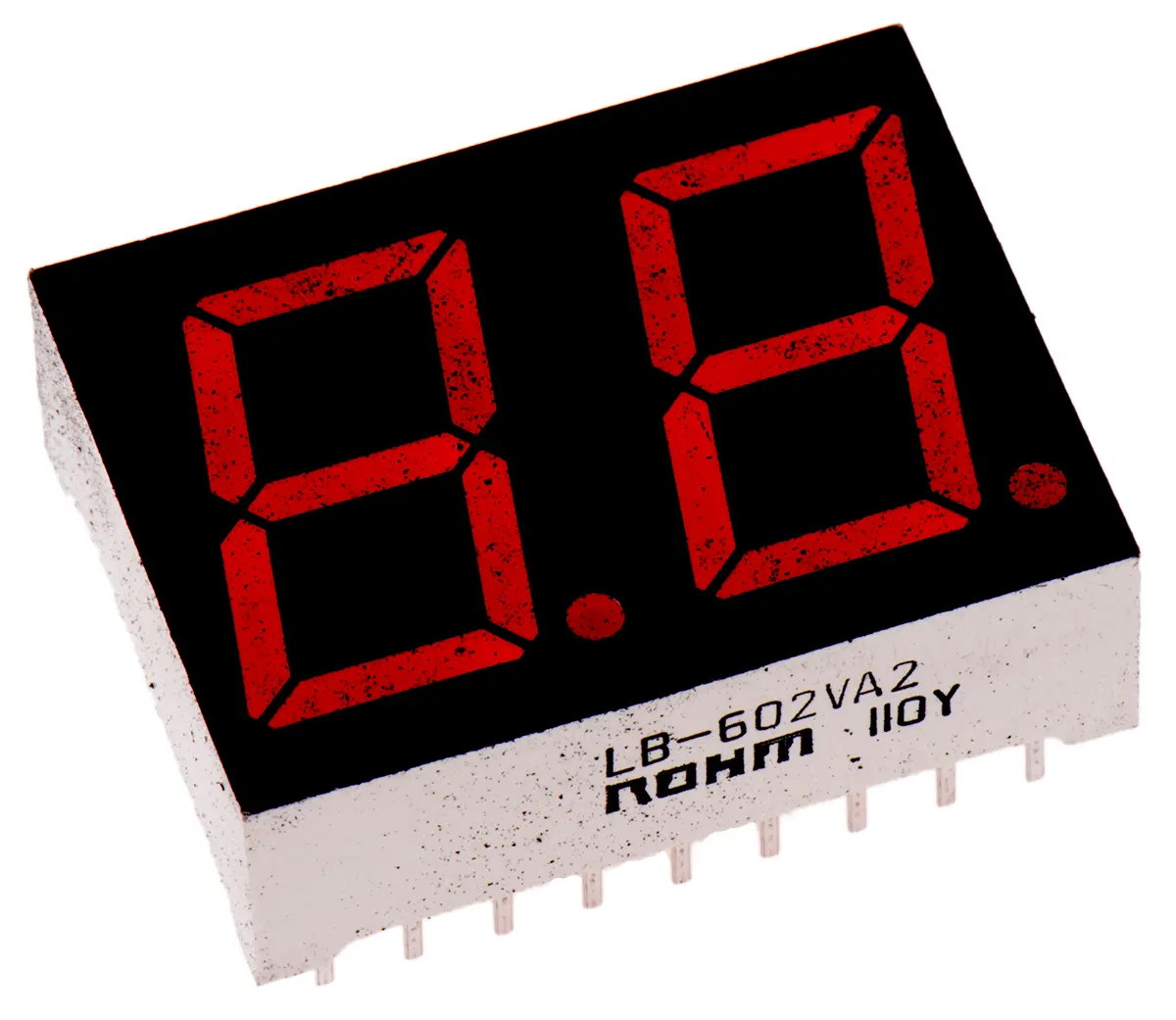 Produktfoto 1 von ROHM LED-Anzeige 7 Segmente 2 Zeichen Anode, Rot 650 nm 16mcd Zeichenbreite 8 mm Rechts Zeichenhöhe 14.2 mm